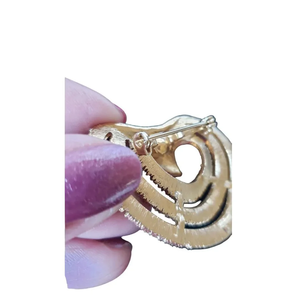 JJ Jonette Vintage Gold‎ Tone Wave Brooch Brushed Layered Late 50s/60s Art Deco
